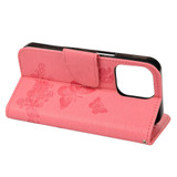 For iPhone 13 Pro Max, 13, 13 Pro, 13 mini Case, Vintage Butterflies Pattern Wallet Cover, Stand, Pink | PU Leather Cases | iCoverLover.com.au