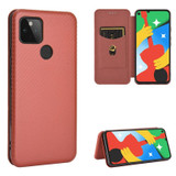 For Google Pixel 4A 5G Case Carbon Fiber Texture Magnetic Folio PU Leather Cover, Card Slot, Brown | iCoverLover Australia