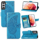 For Samsung Galaxy S21 FE Case, Butterfly PU Leather Wallet Cover, Blue | PU Leather Cases | iCoverLover.com.au