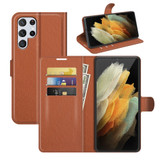 For Samsung Galaxy S22 Ultra/S22+ Plus/S22 Case, Lychee Texture Folio PU Leather Wallet Cover, Brown | Folio Cases | iCoverLover.com.au