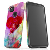 For Google Pixel 4a Case Tough Protective Cover, Heart Painting