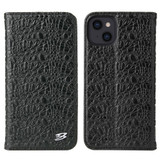 For iPhone 14 Plus Case Crocodile Pattern Genuine Cow Wallet Leather Cover Black