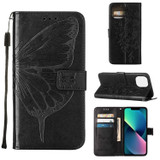 For iPhone 14 Plus Case, Floral Butterfly, PU Leather, Lanyard, Stand, Black | Wallet Folio Cases | iCoverLover.com.au