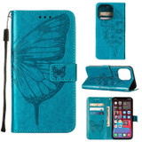 For iPhone 14 Pro Max Case, Floral Butterfly, PU Leather, Lanyard, Stand, Blue | Wallet Folio Cases | iCoverLover.com.au