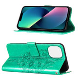 For iPhone 14 Pro Max, 14 Pro, 14 Plus, 14 Case, Floral Butterfly, PU Leather, Lanyard, Stand, Green | Wallet Folio Cases | iCoverLover.com.au