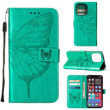 For iPhone 14 Pro Case, Floral Butterfly, PU Leather, Lanyard, Stand, Green | Wallet Folio Cases | iCoverLover.com.au