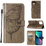For iPhone 14 Plus Case, Floral Butterfly, PU Leather, Lanyard, Stand, Grey | Wallet Folio Cases | iCoverLover.com.au