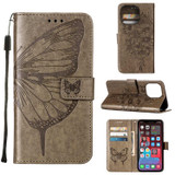 For iPhone 14 Pro Case, Floral Butterfly, PU Leather, Lanyard, Stand, Grey | Wallet Folio Cases | iCoverLover.com.au