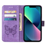 For iPhone 14 Pro Max, 14 Pro, 14 Plus, 14 Case, Floral Butterfly, PU Leather, Lanyard, Stand, Light Purple | Wallet Folio Cases | iCoverLover.com.au