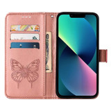For iPhone 14 Pro, 14 Plus Case, Floral Butterfly, PU Leather, Lanyard, Stand, Rose Gold | Wallet Folio Cases | iCoverLover.com.au