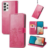 For Samsung Galaxy A73 5G Case, Four-leaf Clover Emboss PU Leather Wallet Cover, Rose Red | Folio Cases | iCoverLover.com.au