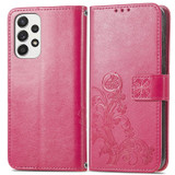 For Samsung Galaxy A73 5G Case, Four-leaf Clover Emboss PU Leather Wallet Cover, Rose Red | Folio Cases | iCoverLover.com.au
