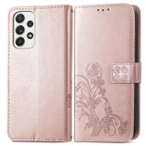 For Samsung Galaxy A73 5G Case, Four-leaf Clover Emboss PU Leather Wallet Cover, Rose Gold | Folio Cases | iCoverLover.com.au