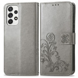 For Samsung Galaxy A73 5G Case, Four-leaf Clover Emboss PU Leather Wallet Cover, Grey | Folio Cases | iCoverLover.com.au