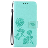 For Samsung Galaxy A73 5G Case, Rose Embossed PU Leather Wallet Cover, Green | Folio Cases | iCoverLover.com.au