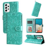 For Samsung Galaxy A73 5G Case, Embossed Sunflower PU Leather Wallet Cover, Green | Folio Cases | iCoverLover.com.au