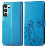 For Samsung Galaxy S23 Ultra, S23+ Plus, S23 Case, Four-leaf Clover PU Leather Wallet Cover, Blue | Folio Cases | iCoverLover.com.au