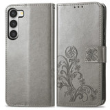 For Samsung Galaxy S23 Ultra, S23+ Plus, S23 Case, Four-leaf Clover PU Leather Wallet Cover, Grey | Folio Cases | iCoverLover.com.au