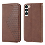 For Samsung Galaxy S23 Ultra, S23+ Plus, S23 Case, Cubic Grid PU Leather Wallet Cover, Brown | Folio Cases | iCoverLover.com.au