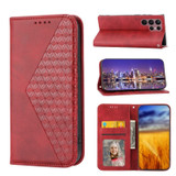 For Samsung Galaxy S23 Ultra Case, Cubic Grid PU Leather Wallet Cover, Red | Folio Cases | iCoverLover.com.au