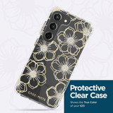 Case-Mate Floral Gems for Samsung Galaxy S23 Ultra, S23+ Plus, S23, Antimicrobial Cover, Clear/Gold | iCoverLover