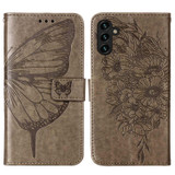 For Samsung Galaxy A34 Case, Embossed Floral Butterfly, PU Leather Wallet Cover, Lanyard, Stand, Grey | Phone Cases | iCoverLover.com.au
