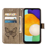 For Samsung Galaxy A34 Case, Embossed Floral Butterfly, PU Leather Wallet Cover, Lanyard, Stand, Grey | Phone Cases | iCoverLover.com.au