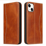 For iPhone 15 Case, Fierre Shann Real Leather Wallet Cover, Brown | iCoverLover