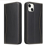 For iPhone 15 Case, Fierre Shann Real Leather Wallet Cover, Black | iCoverLover