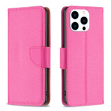 For iPhone 15 Pro Case, Lychee Texture Folio PU Leather Wallet Cover, Rose Red | iCoverLover Australia