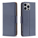 For iPhone 15 Pro Max, 15 Pro, 15 Plus & 15 Case, Lychee Texture Folio PU Leather Wallet Cover, Blue | iCoverLover Australia