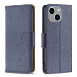 For iPhone 15 Plus Case, Lychee Texture Folio PU Leather Wallet Cover, Blue | iCoverLover Australia