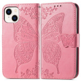 For iPhone 15 Pro Max, 15 Pro, 15 Plus & 15 Case, Butterfly & Floral Embossed PU Leather Wallet Cover, Pink | iCoverLover Australia