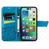 For iPhone 15 Pro Max, 15 Pro, 15 Plus & 15 Case, Butterfly & Floral Embossed PU Leather Wallet Cover, Blue | iCoverLover Australia