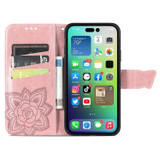 For iPhone 15 Pro Max, 15 Pro, 15 Plus & 15 Case, Butterfly & Floral Embossed PU Leather Wallet Cover, Rose Gold | iCoverLover Australia