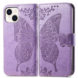 For iPhone 15 Pro Max, 15 Pro, 15 Plus & 15 Case, Butterfly & Floral Embossed PU Leather Wallet Cover, Light Purple | iCoverLover Australia