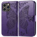 For iPhone 15 Pro Max, 15 Pro, 15 Plus & 15 Case, Butterfly & Floral Embossed PU Leather Wallet Cover, Dark Purple | iCoverLover Australia