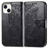 For iPhone 15 Pro Max, 15 Pro, 15 Plus & 15 Case, Butterfly & Floral Embossed PU Leather Wallet Cover, Black | iCoverLover Australia