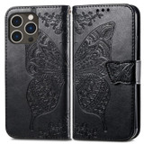 For iPhone 15 Pro Max, 15 Pro, 15 Plus & 15 Case, Butterfly & Floral Embossed PU Leather Wallet Cover, Black | iCoverLover Australia