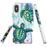 For iPhone XS & X Case Tough Protective Cover, Swimming Turtles