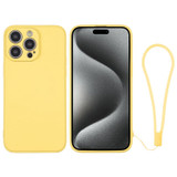 For iPhone 15 Pro Case, Silicone Soft Cover, Wrist Strap, Yellow | iCoverLover Australia