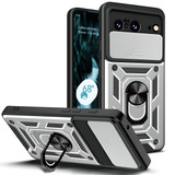 For Google Pixel 8 Pro 5G or Pixel 8 5G Case, Camera Cover and Ring Stand Protective Cover, Silver | iCoverLover Australia