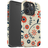 For iPhone 15 Pro Case Tough Protective Cover, Orange And Blue Flowers | Protective Covers | iCoverLover Australia