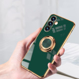 Electroplating Ring Holder Cover for Galaxy S24 Ultra, S24+ Plus, S24 | Dark Green Case