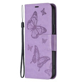 For Samsung Galaxy S24 Ultra, S24+ Plus or S24 Case - Embossed Butterflies, Folio Wallet PU Leather Cover, Stand, Purple | iCoverLover.com.au