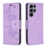 For Samsung Galaxy S24 Ultra Case - Embossed Butterflies, Folio Wallet PU Leather Cover, Stand, Purple | iCoverLover.com.au