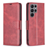 For Samsung Galaxy S24 Ultra Case - Lambskin Texture, Folio PU Leather Wallet Cover with Card Slots, Lanyard, Red | iCoverLover.com.au