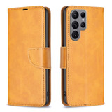 For Samsung Galaxy S24 Ultra Case - Lambskin Texture, Folio PU Leather Wallet Cover with Card Slots, Lanyard, Yellow | iCoverLover.com.au