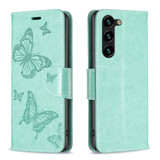 For Samsung Galaxy S24 Ultra, S24+ Plus or S24 Case - Embossed Butterflies, Folio Wallet PU Leather Cover, Stand, Green | iCoverLover.com.au