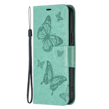 For Samsung Galaxy S24 Ultra, S24+ Plus or S24 Case - Embossed Butterflies, Folio Wallet PU Leather Cover, Stand, Green | iCoverLover.com.au